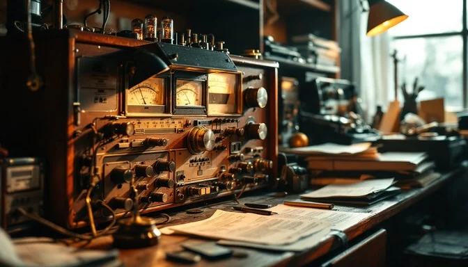 1940s Mahogany Radio Broadcasting Desk - 1940s - Currently on hire for film/TV production
